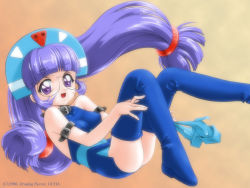 Rule 34 | 00s, 1girl, ass, blue eyes, blue hair, breasts, covered erect nipples, glasses, gloves, gluko, large breasts, long hair, rokumon tengai mon colle knight, twintails