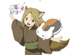 Rule 34 | 00s, absurdres, animal ears, artist request, cat, child, flower, fox ears, highres, kogitsune, male focus, natsume yuujinchou, nyanko-sensei, solo, tail, transparent background, vector trace