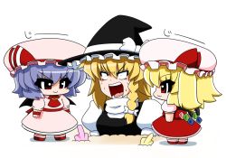 Rule 34 | &gt;:), &gt;:3, 3girls, :3, ascot, bat wings, blonde hair, blue hair, bow, braid, buried, chibi, constricted pupils, female focus, flandre scarlet, hair bow, hat, hat bow, kirisame marisa, multiple girls, open mouth, red eyes, remilia scarlet, sand, screaming, short hair, shovel, side ponytail, single braid, staring, touhou, trowel, v-shaped eyebrows, wide-eyed, wings, witch, witch hat, worktool, wrist cuffs, yamato damashi