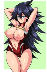 Rule 34 | 1girl, arms behind head, boku no hero academia, breasts, breasts out, highres, large breasts, lewdamone, long hair, midnight (boku no hero academia), nipples, open clothes, solo, tagme