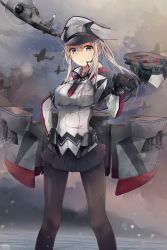 Rule 34 | 10s, 1girl, aircraft, airplane, bad id, blonde hair, blue eyes, breasts, capelet, gloves, graf zeppelin (kancolle), hat, highres, jenson tw, kantai collection, large breasts, long hair, miniskirt, pantyhose, peaked cap, skirt, solo, twintails, uniform