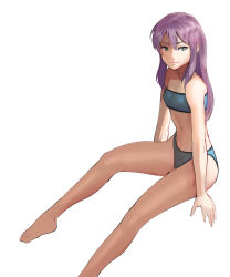 Rule 34 | 1girl, aqua eyes, arms at sides, bandeau, barefoot, bikini, blue bikini, breasts, closed mouth, feet, from side, full body, green eyes, hair between eyes, hidezi, legs, light smile, lips, long hair, long legs, looking to the side, navel, original, parted bangs, purple hair, sidelocks, simple background, sketch, small breasts, smile, solo, spread legs, strapless, strapless bikini, swimsuit, tube top, white background