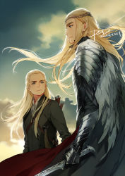 Rule 34 | 2boys, animification, armor, artist name, blonde hair, dated, elf, father and son, legolas, long hair, male focus, manly, middle earth, multiple boys, pointy ears, psd, signature, the hobbit, thranduil, tolkien&#039;s legendarium, tolkien's legendarium