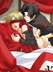Rule 34 | anal, artist request, blindfold, bottomless, cover, cum, hide and game, holding, lowres, male focus, male penetrated, naruto, naruto (series), open mouth, sex, tears, uchiha sasuke, undressing, uzumaki naruto, yaoi