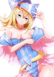 Rule 34 | 1girl, absurdres, bare shoulders, blonde hair, blush, breasts, cleavage, dark magician girl, duel monster, green eyes, hat, highres, long hair, md5 mismatch, medium breasts, pentacle, solo, wizard hat, yeyebirdie, yu-gi-oh!, yuu-gi-ou, yu-gi-oh! duel monsters