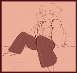 Rule 34 | big nose, black pants, bluelightspecil (artist), blush, closed eyes, deltarune, fluffy, highres, pants, puppet, shoes, simple background, sketch, smile, spamton g. spamton, sweater