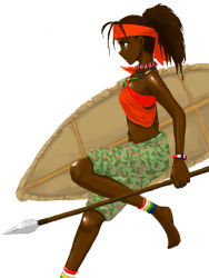 Rule 34 | africa, dark skin, polearm, shield, spear, tribal, weapon