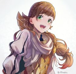 Rule 34 | 1girl, armor, blonde hair, blush, braid, cape, fire emblem, fire emblem heroes, gloves, green eyes, hashiko (neleven), long hair, looking at viewer, nintendo, open mouth, scale armor, sharena (fire emblem), simple background, smile, solo, white background