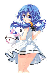 Rule 34 | 10s, 1girl, blue eyes, blue hair, blush, date a live, eyepatch, grandia bing, hand puppet, long hair, looking at viewer, matching hair/eyes, open mouth, puppet, rabbit, simple background, smile, solo, white background, yoshino (date a live), yoshinon