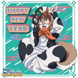 Rule 34 | 1boy, 2021, :3, animal costume, artist request, black gloves, brown eyes, brown hair, chinese zodiac, copyright name, cow costume, dog boy, dog tail, english text, fang, freddie (gundam build divers re:rise), furry, furry male, gloves, gundam, gundam build divers, gundam build divers re:rise, happy new year, highres, logo, looking up, male focus, new year, official art, open mouth, solo, tail, year of the ox