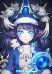 Rule 34 | + +, 1girl, :3, absurdres, alternate costume, alternate skin color, animal ears, blue eyes, blue hat, blush, blush stickers, braid, breasts, choker, cleavage, crying, crying with eyes open, crystal, destincelly, earrings, hat, highres, jewelry, league of legends, long hair, looking at viewer, lulu (league of legends), open mouth, pointy ears, poro (league of legends), solo, staff, tattoo, tears, text focus, translation request, upper body, winter wonder lulu, yordle
