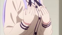 Rule 34 | 1girl, ahoge, animated, animated gif, anime screenshot, bouncing breasts, bow, breasts, closed eyes, cross hair ornament, female focus, gabriel dropout, hair bow, hair ornament, hair ribbon, long hair, open mouth, purple hair, raphiel shiraha ainsworth, red hair bow, ribbon, smile, solo, sweatdrop, tagme
