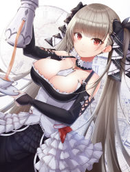 Rule 34 | 1girl, absurdres, azur lane, between breasts, blonde hair, blunt bangs, blush, breasts, cleavage, clock, cup, decantering, dress, earrings, formidable (azur lane), gothic lolita, highres, jewelry, large breasts, lolita fashion, long hair, looking at viewer, nahanmin, nail polish, red eyes, saucer, solo, tea, teacup, teapot, twintails, very long hair