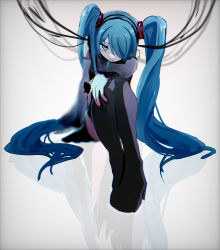 Rule 34 | 1girl, absurdres, alternate color, android, aqua ribbon, azu (azukagamine), bare shoulders, black shirt, black skirt, black thighhighs, blue eyes, blue hair, boots, cable, commentary, detached sleeves, hair ornament, hand on own knee, hatsune miku, hatsune miku (nt), highres, huge filesize, knees up, layered sleeves, legs together, long hair, miniskirt, nail polish, neck ribbon, piapro, pleated skirt, red nails, reflection, ribbon, shirt, shoulder tattoo, sitting, skirt, sleeveless, sleeveless shirt, solo, tattoo, thigh boots, thighhighs, twintails, very long hair, vocaloid, white sleeves, zettai ryouiki