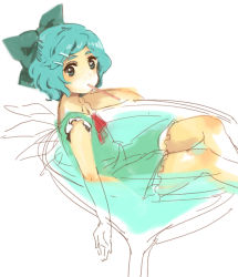 Rule 34 | 1girl, cirno, cup, drinking straw, from side, hair ornament, hairclip, in container, in cup, meeko, mini person, minigirl, sketch, solo, touhou