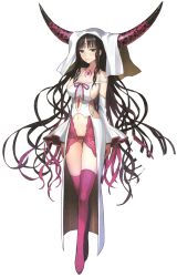 Rule 34 | 10s, 1girl, black hair, boots, breasts, brown eyes, facial mark, fate/extra, fate/extra ccc, fate (series), forehead mark, full body, gradient hair, highres, horns, large breasts, long hair, multicolored hair, navel, official art, pink footwear, sessyoin kiara, thighhighs, transparent background, very long hair, wada arco, yellow eyes