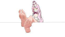 Rule 34 | 1girl, barefoot, fate/grand order, fate (series), feet, glasses, highres, koyanskaya (foreigner) (first ascension) (fate), licking lips, long hair, looking at viewer, pink hair, soles, toes, tongue, tongue out, trace, transparent background, yellow eyes