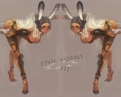 Rule 34 | 00s, 2girls, animal ears, armor, bent over, breasts, rabbit ears, cleavage, copyright name, dark skin, dark-skinned female, final fantasy, final fantasy xii, fran (ff12), kima, large breasts, leaning forward, multiple girls, red eyes, revealing clothes, viera