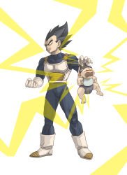 Rule 34 | 2boys, armor, baby, bad id, bad pixiv id, bib, black eyes, black hair, boots, clenched teeth, crying, dragon ball, dragonball z, father and son, gloves, hat, highres, holding, male focus, multiple boys, open mouth, spiked hair, tears, teeth, trunks (dragon ball), uirina, vegeta, white footwear, white gloves, widow&#039;s peak