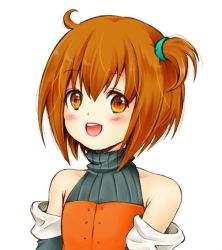 Rule 34 | 1girl, aine (hoshi wo miru hito), bare shoulders, hair bobbles, hair ornament, hoshi wo miru hito, one side up, open mouth, orange hair, short hair, smile, solo, upper body