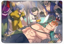 Rule 34 | abs, alternate universe, android, android 16, android 18, blue cape, blue eyes, blue hair, blush, boots, breasts, bulma, cape, child, cigarette, closed eyes, coat, commentary, computer, dougi, dr. brief (dragon ball), dr. hedo, dragon ball, dragon ball super, dragon ball super super hero, facial hair, father and daughter, fingerless gloves, gamma 1, gamma 2, glasses, gloves, green pants, hand in pocket, highres, jacket, knee boots, lab coat, lamp, laptop, large pectorals, medium breasts, mohawk, mouth hold, muscular, muscular male, mustache, orange hair, oreo, pan (dragon ball), pants, pectorals, piccolo, pilaf, purple jacket, roku (roku 0141), short hair, son gohan, symbol-only commentary, track jacket, twitter username, white coat, white hair