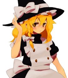 Rule 34 | 1girl, bad id, bad pixiv id, blonde hair, blush, female focus, hat, hirosuke, hirosuke (psychexx), kirisame marisa, long hair, looking at viewer, lowres, simple background, solo, touhou, white background, witch hat