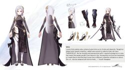 Rule 34 | 1girl, absurdres, black dress, black footwear, closed mouth, commentary, concept art, copyright name, detached sleeves, dress, dual wielding, english commentary, english text, full body, grey hair, harvestella, high heels, highres, holding, holding sword, holding weapon, istina (harvestella), long hair, official art, pantyhose, pelvic curtain, ponytail, red eyes, solo, straight hair, sword, thighs, very long hair, weapon, white pantyhose, yasushi hasegawa