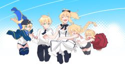 Rule 34 | 10s, 1boy, 4girls, ahoge, arthur pendragon (fate), artoria pendragon (all), artoria pendragon (fate), bad id, bad twitter id, baseball cap, blonde hair, bow, braid, buruma, child, dress, closed eyes, fate/apocrypha, fate/extra, fate/prototype, fate/unlimited codes, fate (series), green eyes, gym uniform, hair bow, holding hands, hat, highres, hug, jacket, jeanne d&#039;arc (fate), jeanne d&#039;arc (ruler) (fate), jumping, long hair, looking at viewer, multiple girls, mysterious heroine x (fate), necktie, nero claudius (fate), nero claudius (fate) (all), nero claudius (fate/extra), pantyhose, ponytail, rojiura satsuki: chapter heroine sanctuary, saber lily, seseragi azuma, shirt, single braid, sleeveless, sleeveless dress, sleeveless shirt, smile, thighhighs, track jacket, underwear, wavy mouth, white dress, aged down