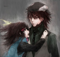 Rule 34 | 10s, 1boy, 1girl, age difference, bad id, bad pixiv id, braid, brown eyes, brown hair, cabbie hat, facial hair, father and daughter, hat, juexing (moemoe3345), kaburagi kaede, kaburagi t. kotetsu, necktie, one side up, short hair, side ponytail, stubble, tears, tiger &amp; bunny, vest, waistcoat