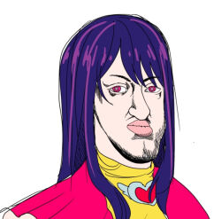 Rule 34 | 1girl, charles ii of spain, facial hair, fine art parody, habsburg jaw, hoshino ai (oshi no ko), looking at viewer, multicolored hair, oshi no ko, parody, pink eyes, portrait, purple hair, sidelocks, simple background, solo, star-shaped pupils, star (symbol), straight hair, streaked hair, symbol-shaped pupils, thick lips, white background