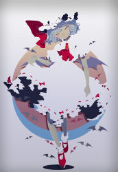 Rule 34 | 1girl, absurdres, ascot, bat (animal), bat wings, blue hair, brooch, closed eyes, closed mouth, facing viewer, guozimiao, hat, highres, jewelry, light blue hair, mary janes, messy hair, mob cap, puffy short sleeves, puffy sleeves, red ascot, red brooch, red footwear, remilia scarlet, shoes, short hair, short sleeves, skirt, skirt hold, socks, solo, touhou, white background, wings