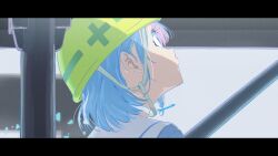 Rule 34 | 1girl, arona (blue archive), blue archive, blue eyes, blue hair, bonsai 403, braid, close-up, hard hat, helmet, highres, letterboxed, looking up, multicolored hair, pink hair, profile, sailor collar, side braid, solo, two-tone hair, white sailor collar