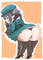 Rule 34 | 1girl, absurdres, ass, warrior of light (ff14), black hair, black panties, boots, cameltoe, commission, corset, dress, emphasis lines, fictional persona, final fantasy, final fantasy xiv, flat cap, gloves, green dress, green eyes, hat, havilaladlf, highres, lalafell, looking back, naughty face, panties, plump, pointy ears, ponytail, skeb commission, smile, thigh boots, thighhighs, thighs, underwear