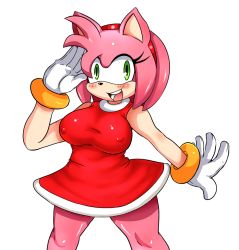 Rule 34 | amy rose, blush, breasts, covered erect nipples, furry, green eyes, large breasts, mato spectoru, sega, simple background, sonic (series), white background