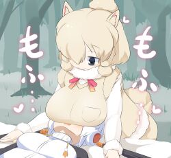 Rule 34 | 2girls, alpaca ears, alpaca girl, alpaca suri (kemono friends), alpaca tail, animal ears, black eyes, blush, bow, bowtie, breast rest, breasts, breasts on head, brown vest, closed mouth, commentary request, cowboy shot, dark skin, forest, fur-trimmed sleeves, fur-trimmed vest, fur trim, grass, hair between eyes, hair over one eye, horizontal pupils, jacket, kemono friends, large breasts, lets0020, light brown hair, long bangs, long sleeves, multiple girls, nature, open mouth, pink bow, pink bowtie, royal penguin (kemono friends), shirt, short hair, smile, tail, tree, vest, white hair, white jacket, white shirt