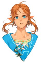 Rule 34 | 1boy, absurdres, ahoge, artist name, bad id, bad pixiv id, bishounen, blonde hair, blue flower, blue shirt, collarbone, commentary request, earrings, floating hair, flower, green eyes, highres, ivy (sena0119), jewelry, link, looking at viewer, male focus, nintendo, parted bangs, parted lips, pointy ears, ponytail, shirt, sidelocks, silent princess, simple background, solo, the legend of zelda, the legend of zelda: breath of the wild, upper body, white background, white flower