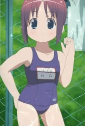 Rule 34 | 00s, 1girl, amamiya manami, bad anatomy, bad proportions, closed mouth, gakuen utopia manabi straight!, name tag, non-web source, one-piece swimsuit, poorly drawn, school swimsuit, screencap, solo, standing, swimsuit