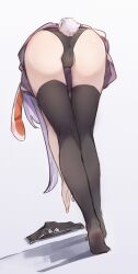 Rule 34 | 1girl, ass, banzi1225, bent over, black panties, black thighhighs, cameltoe, cleft of venus, commentary, from behind, full body, grey background, highres, long hair, panties, rabbit girl, rabbit tail, reisen udongein inaba, simple background, solo, tail, thighhighs, touhou, underwear