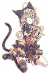 Rule 34 | 10s, 1girl, animal ears, bad id, bad pixiv id, cat ears, cat tail, long hair, looking at viewer, simple background, single thighhigh, solo, tail, thighhighs, trickster (ntreev soft), white background, yuetsuki (ash)