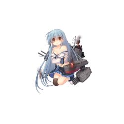 Rule 34 | 1girl, ankle socks, arashi (warship girls r), arm up, bare shoulders, blue hair, blue skirt, blush, breast hold, breasts, broken, cannon, cleavage, closed mouth, collarbone, crossed arms, finger gun, forced smile, hair between eyes, knee pads, kneeling, long hair, looking at viewer, machinery, navel, off shoulder, official art, pleated skirt, remodel (warship girls r), shenbei xiaoqiu, shirt, shoes, side ponytail, single knee pad, skirt, smoke, sneakers, socks, torn clothes, torpedo, transparent background, turret, untied, very long hair, warship girls r, white shirt, white socks, yellow eyes