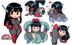 Rule 34 | + +, 1boy, 1girl, :&gt;, anal, asta rindo (rariatto), black hair, blue skin, blush stickers, bodysuit, bound, bound wrists, breasts, cameltoe, chibi, closed mouth, colored skin, covered navel, double penetration, elbow gloves, flying sweatdrops, foot up, girl on top, gloves, grey bodysuit, hand on own hip, headgear, hetero, highres, large breasts, leg up, long hair, open mouth, original, penis, rariatto (ganguri), red gloves, sex, smile, split, spread legs, standing, standing on one leg, standing split, suspended congress, suspension, tentacle sex, tentacles, testicles, torogao, vaginal