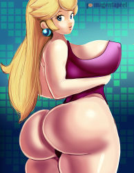 Rule 34 | 1girl, absurdres, ass, blonde hair, blue eyes, breasts, game console, handheld game console, highres, huge ass, huge breasts, large breasts, lingerie, magentapeel, mario (series), mature female, nintendo, princess peach, self-upload, super mario bros. 1, thighs, underwear