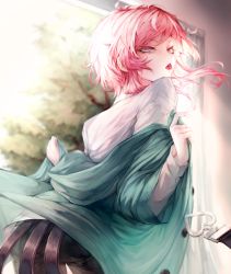 Rule 34 | 1boy, amemura ramuda, blue eyes, candy, curtains, food, food in mouth, half-closed eyes, heart, highres, hypnosis mic, indoors, light rays, lollipop, looking at viewer, male focus, medium hair, nawliensuzu, pink hair, solo, trap, tree, window