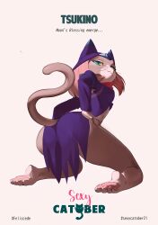 Rule 34 | 1girl, 2021, absurdres, animal ears, ass, ass focus, bad tag, barefoot, breasts, capcom, cat, cat ears, cat girl, cat tail, catober 2020, claws, clothes, colored sclera, dress, feet, feliscede, felyne, female focus, furry, furry female, green eyes, grey fur, headgear, highres, kneeling, looking back, lynian, medium breasts, monster hunter (series), monster hunter stories, monster hunter stories 2, palico, pink hair, portrait, purple dress, simple background, solo, spread legs, tail, tail through skirt, toes, torn clothes, tsukino (monster hunter), white background, yellow sclera