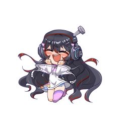 Rule 34 | :d, ^ ^, black hair, blue shorts, blush, clenched hands, closed eyes, commentary, english commentary, headphones, heart, long hair, maxeggq, mika melatika, multicolored hair, nijisanji, nijisanji id, open mouth, red hair, shorts, single thighhigh, smile, solo, streaked hair, thighhighs, transparent background, very long hair, virtual youtuber