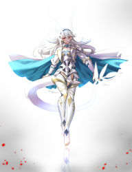 Rule 34 | 1girl, absurdres, arm guards, armor, cape, corrin (female) (fire emblem), corrin (fire emblem), dragon tail, feet, fire emblem, fire emblem fates, full body, glowing horns, greaves, highres, horns, long hair, looking at viewer, nintendo, official alternate costume, pelvic curtain, red eyes, shoulder armor, solo, tail, toeless legwear, toes, tombsakura, very long hair, white background