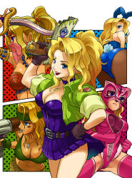 Rule 34 | 1girl, alternate costume, animal ears, ass, belt, bikini, bikini top only, blonde hair, blue eyes, breasts, bullet, cleavage, dog tags, earrings, emilia, emilia (saga frontier), fake animal ears, fingerless gloves, fishnet pantyhose, fishnets, gloves, hand on own hip, headband, hip focus, jacket, jewelry, large breasts, looking back, mask, mimonel, multiple persona, navel, pantyhose, playboy bunny, ponytail, rabbit ears, saga, saga frontier, square enix, swimsuit, sword, thighhighs, weapon