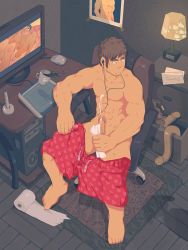 Rule 34 | 1boy, abs, anal, azumanga daiou, boxers, cameo, caught, coffee, cum, cum in ass, cum on body, dildo, double dildo, earbuds, earphones, ejaculation, male focus, male penetrated, male underwear, masturbation, mihama chiyo, multiple boys, muscular, penis, pornography, sex toy, shadow, toilet paper, underwear, vibrator, walk-in, yaoi