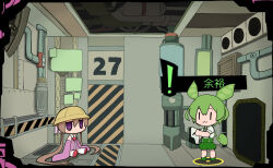 Rule 34 | 2girls, :3, absurdly long hair, blush stickers, brooch, caution, chibi, clipboard, collared dress, containment unit, detached sleeves, dress, fake screenshot, green hair, green shorts, grey shirt, hat, heart, heart brooch, holding, holding clipboard, holding pen, indoors, industrial pipe, jewelry, jitome, lobotomy corporation, long hair, low ponytail, low twintails, multiple girls, neck ribbon, no mouth, parody, pen, pink dress, pink ribbon, pink sleeves, project moon, puffy shorts, purple eyes, ribbon, school hat, shirt, shorts, sitting, sleeveless, sleeveless dress, sleeves past fingers, sleeves past wrists, standing, suspender shorts, suspenders, translation request, tsukuyomi ai, twintails, very long hair, voiceroid, voicevox, yunji, zundamon, | |