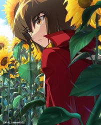 Rule 34 | 1boy, 2019, brown eyes, brown hair, dated, duel academy uniform (yu-gi-oh! gx), field, flower, flower field, hair between eyes, jacket, male focus, mini (pixiv6327751), multicolored hair, outdoors, parted lips, red jacket, solo, sunflower, sunflower field, twitter username, two-tone hair, yellow flower, yu-gi-oh!, yu-gi-oh! gx, yuki judai